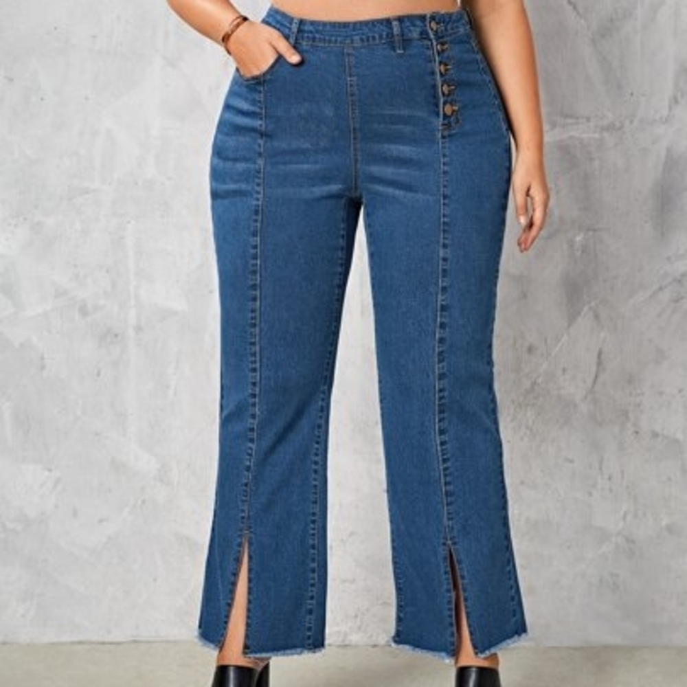 NWOT Blue Flare Jeans with Front Slits and High Waist